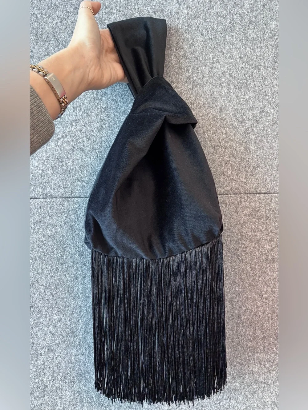 Velvet Wristlet Knot Black Mini fringe Bag clutch